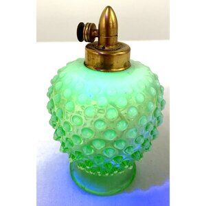 DeVilbiss Perfume Bottle Uranium Glass Green Opalescent Hobnail No Bulb 4"